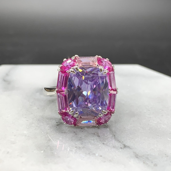 6.8ct Halo Cushion Cut Lavender Sapphire Cocktail Ring