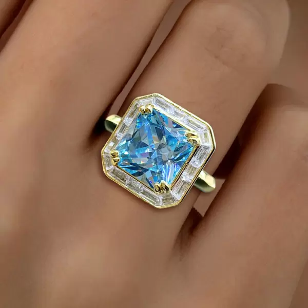 9.5ct Princess Cut Aquamarine Gradient Color Engagement Ring