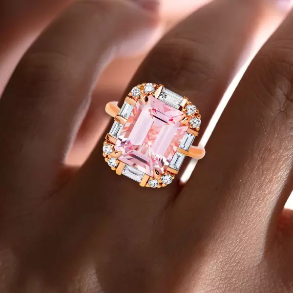 8.4ct Halo Emerald Cut Morganite Pink Sapphire Engagement Ring