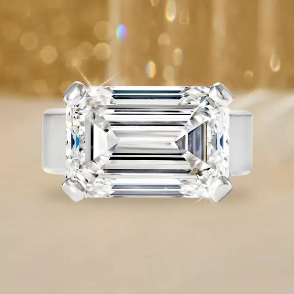 8.4ct East-West Emerald Cut Sandblasted Classic Engagement Ring