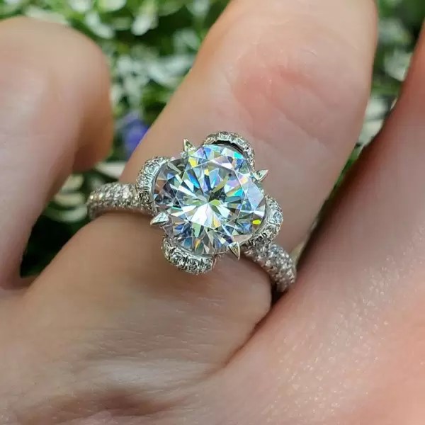 3ct Cushion Cut Paved Flower Engagement Ring