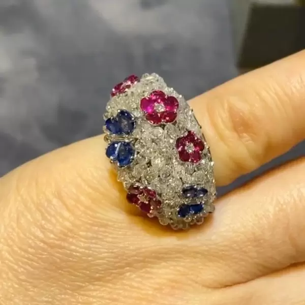 6.5ctw Multicolor Sapphire Butterfly and Flower Cocktail Ring