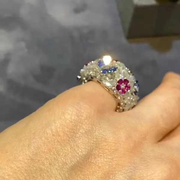 6.5ctw Multicolor Sapphire Butterfly and Flower Cocktail Ring