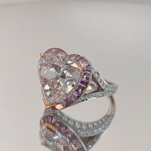 3.5ct Crushed Ice Heart Cut Pink Halo Engagement Ring