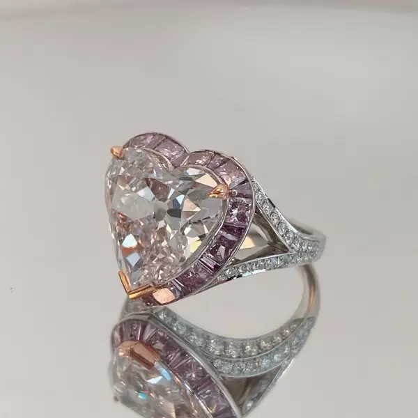 3.5ct Crushed Ice Heart Cut Pink Halo Engagement Ring