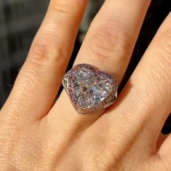 3.5ct Crushed Ice Heart Cut Pink Halo Engagement Ring