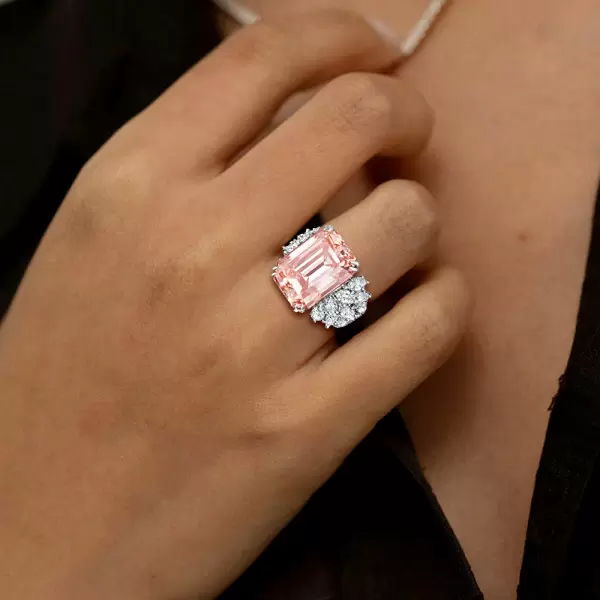 8.4ct Emerald Cut Morganite Pink Sapphire Cluster Engagement Ring