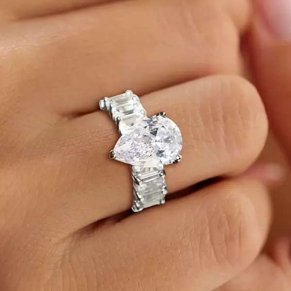 5.4ct Pear Cut White Sapphire Eternity Engagement Ring