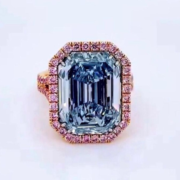8.4ct Emerald Cut Aquamarine Halo Engagement Ring
