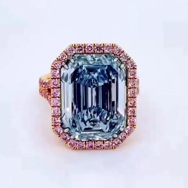 8.4ct Emerald Cut Aquamarine Halo Engagement Ring