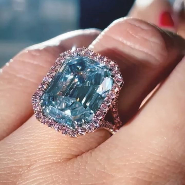 8.4ct Emerald Cut Aquamarine Halo Engagement Ring