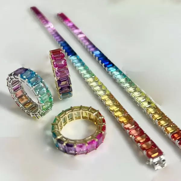12ctw Emerald Cut Multicolor Sapphire Rainbow Ring