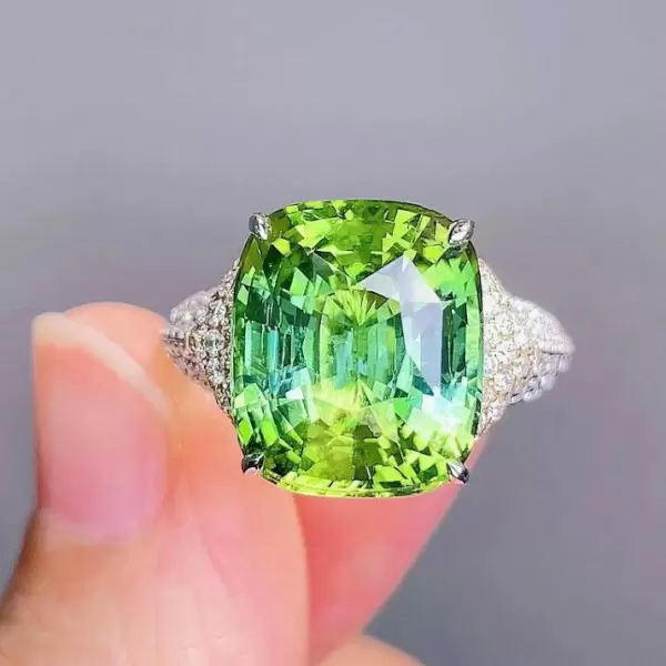 6ct Cushion Cut Green Sapphire Paved Engagement Ring