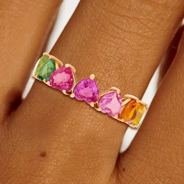 11ctw Heart Cut Multicolor Sapphire Rainbow Eternity Ring