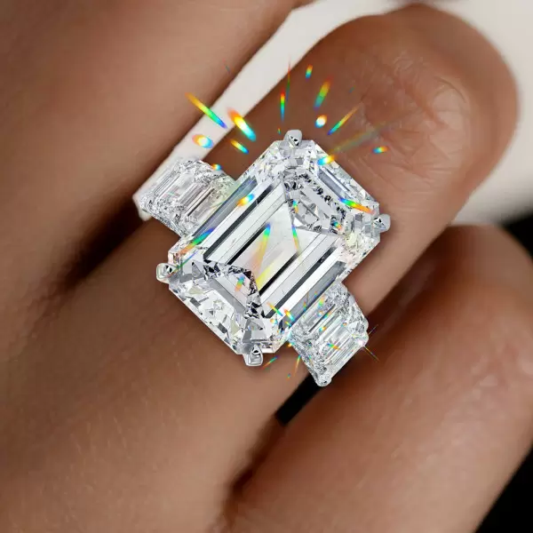 14.2ct Emerald Cut White Sapphire Paved Engagement Ring