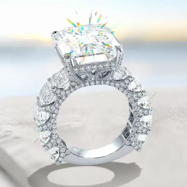 14.2ct Emerald Cut White Sapphire Paved Engagement Ring