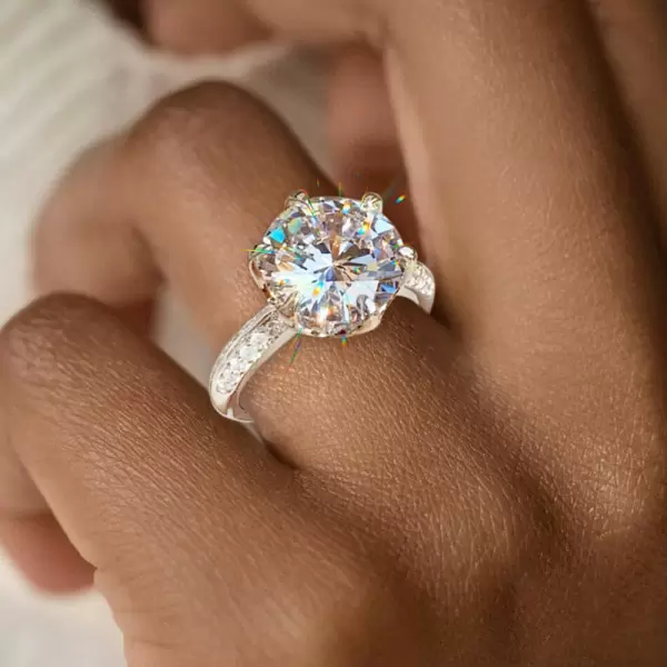 8.5ct Round Cut White Sapphire Paved Engagement Ring