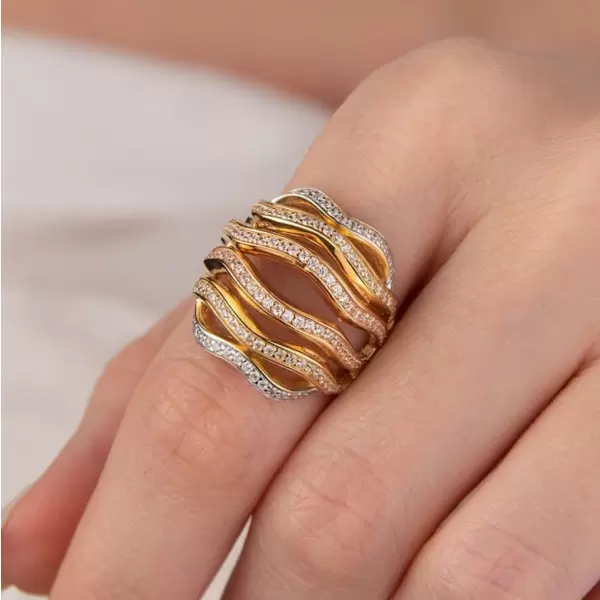 Three Tone White Sapphire Twist Aniverary Ring