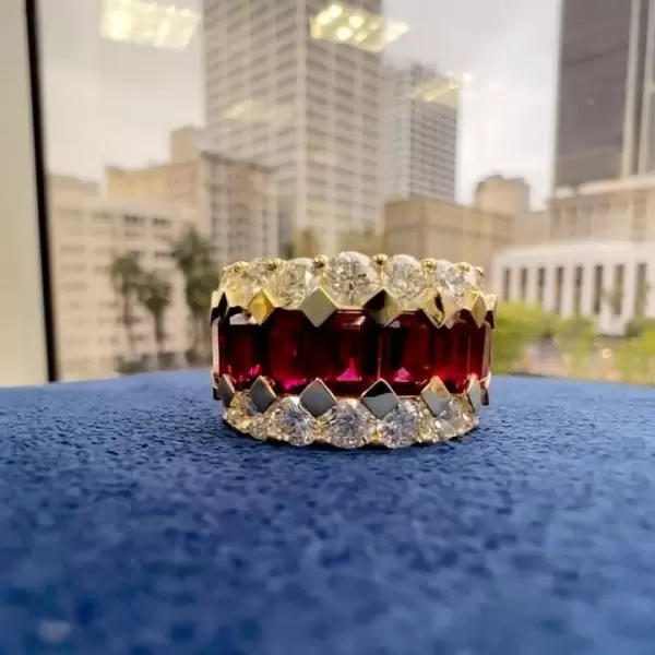 9ctw Emerald Cut and Round Cut Bold Wedding Band