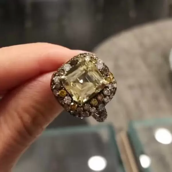 3.8ct Yellow and Champagne Sapphire Paved Cocktail Ring