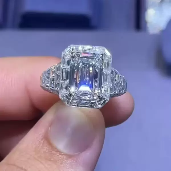6ct Emerald Cut Invisible-Set White Sapphire Engagement Ring