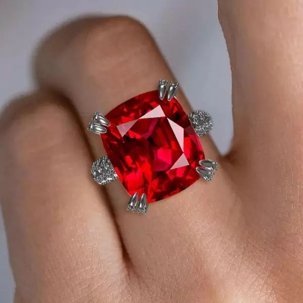 10ct Cushion Cut Garnet Paved Black Sapphire Engagement Ring