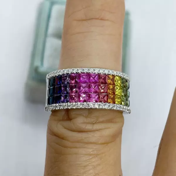 5ctw Princess Cut Three Row Rainbow Wedding Band