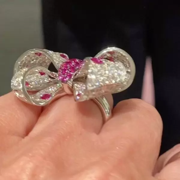 Ruby and White Sapphire Paved Bowknot Cocktail Ring