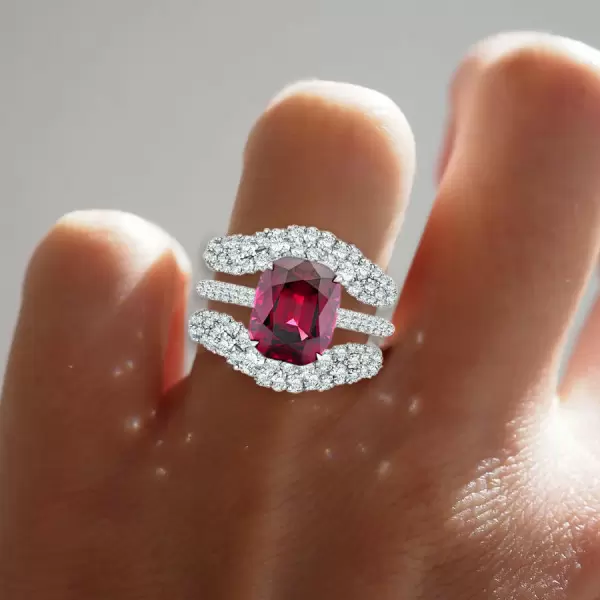 6.5ct Cushion Cut Ruby Paved Wedding Ring Set