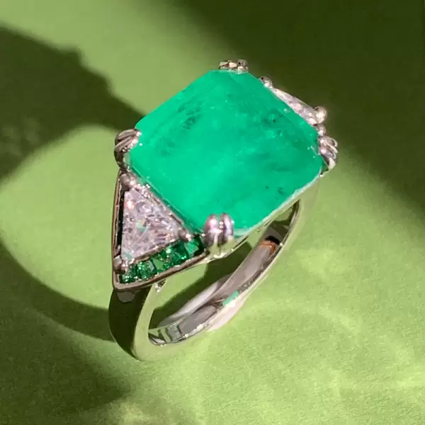 12ct Asscher Cut Emerald Vintage Cocktail Ring