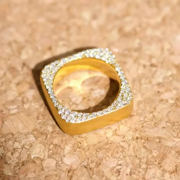 Paved White Sapphire Matte Square Wedding Band