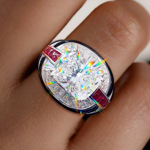 3.5ct Cushion Cut White Sapphire Art-deco Cocktail Ring
