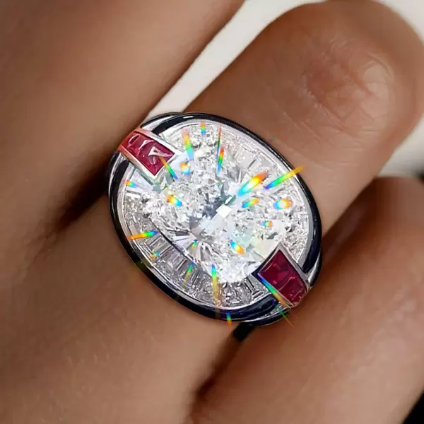 3.5ct Cushion Cut White Sapphire Art-deco Cocktail Ring