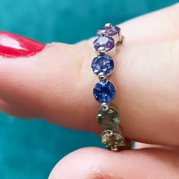 Round Cut Multicolor Sapphire Rainbow Eternity Ring