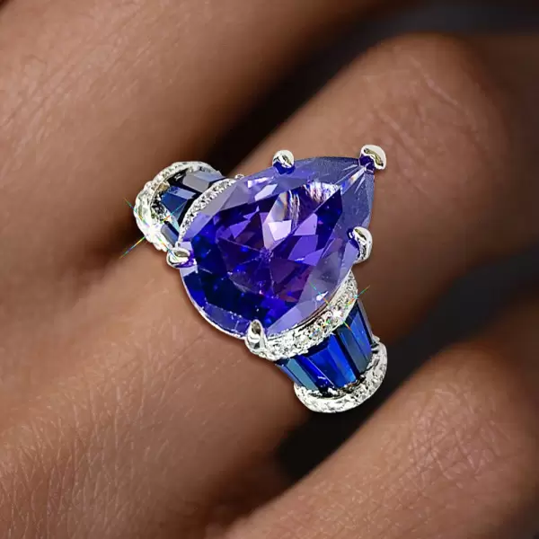 5.4ct Pear Cut Blue Sapphire Engagement Ring