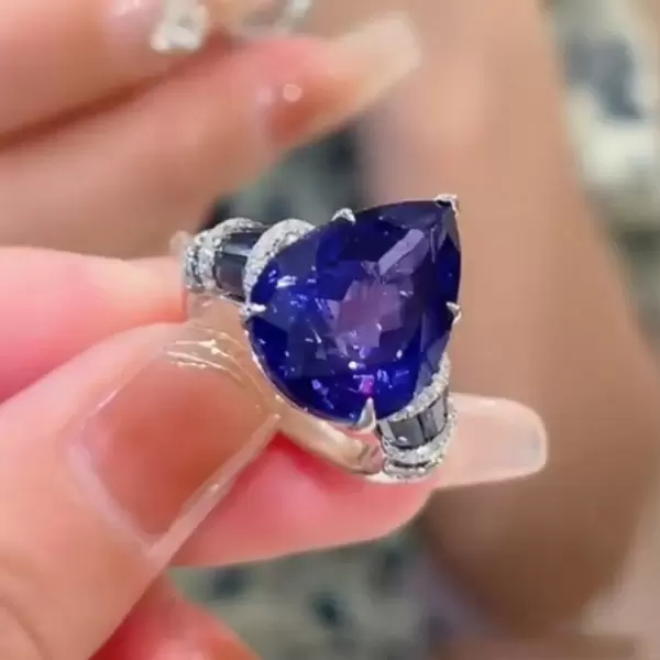 5.4ct Pear Cut Blue Sapphire Engagement Ring
