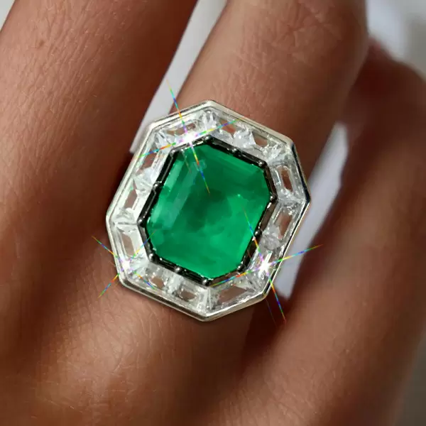 6ct Halo Emerald Cut Emerald Engagement Ring