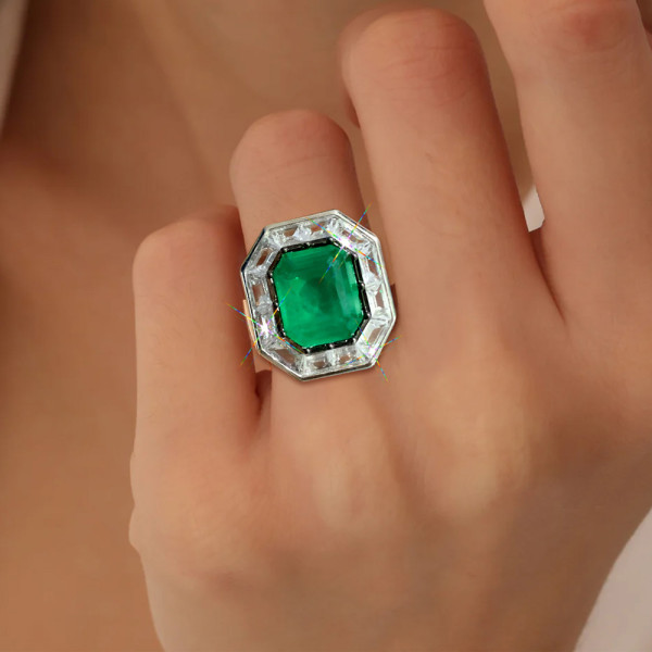 6ct Halo Emerald Cut Emerald Engagement Ring