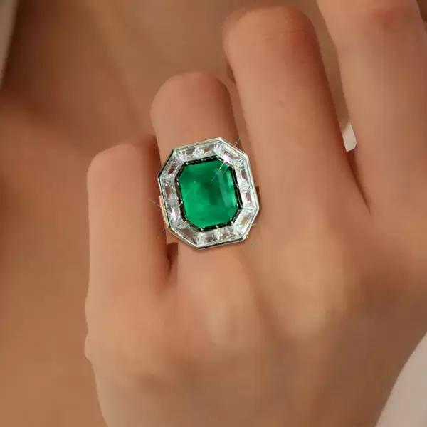6ct Halo Emerald Cut Emerald Engagement Ring
