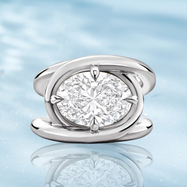 5.8ct Oval Cut White Sapphire Interlocking Loops Engagement Ring
