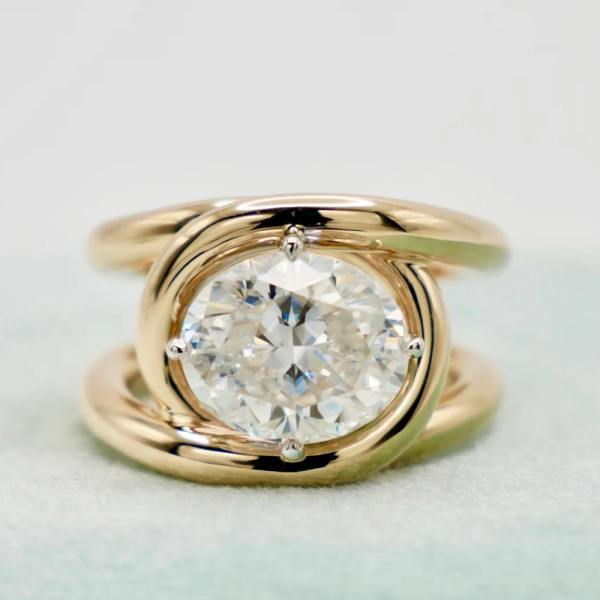 5.8ct Oval Cut White Sapphire Split Shank Engagement Ring