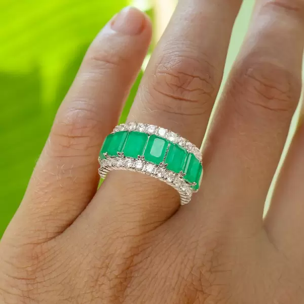 14ctw White Sapphire and Emerald Eternity Ring