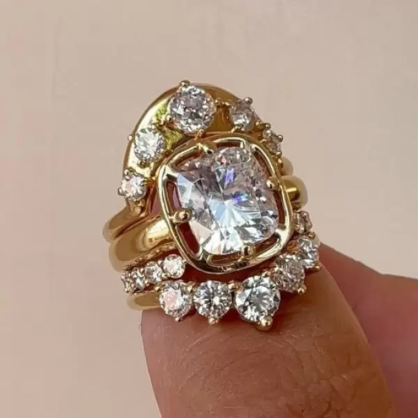 4ct Cushion Cut White Sapphire Stackable Wedding Ring Set