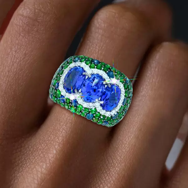 11ctw Tanzanite Blue and Green Sapphire Cocktail Ring