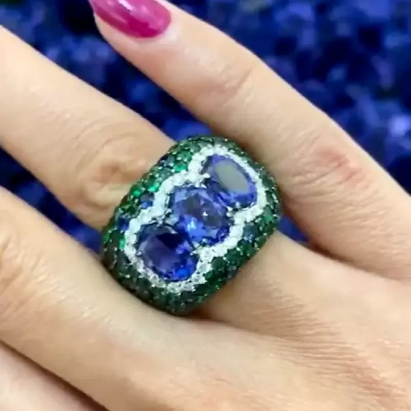 11ctw Tanzanite Blue and Green Sapphire Cocktail Ring