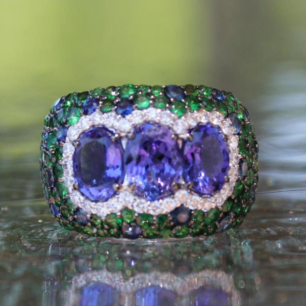 11ctw Tanzanite Blue and Green Sapphire Cocktail Ring