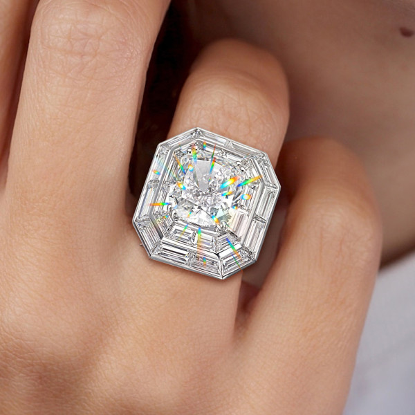 3ct Halo Cushion Cut White Sapphire Engagement Ring