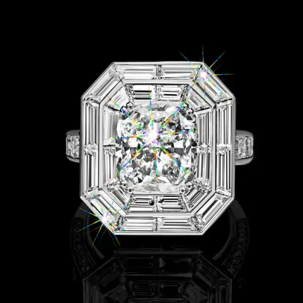 3ct Halo Cushion Cut White Sapphire Engagement Ring