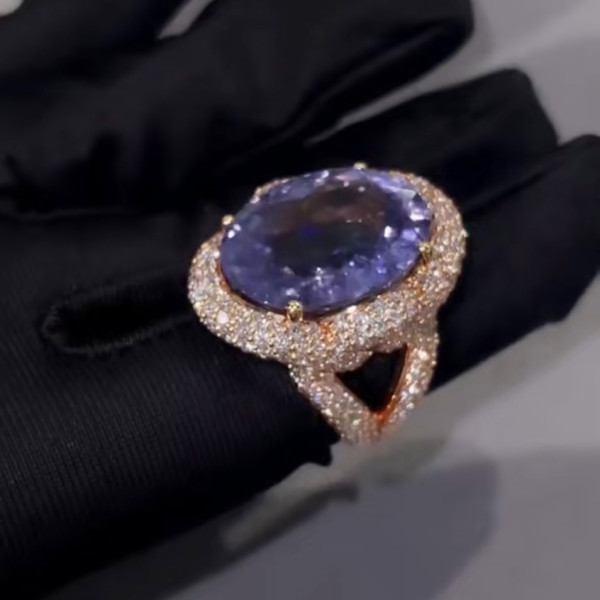 9.3ct Oval Cut Amethyst Bold Paved Cocktail Ring