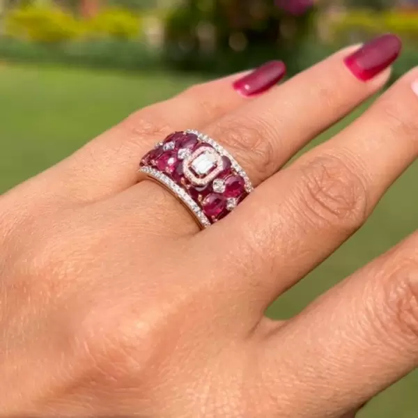 9ctw White Sapphire and Oval Cut Ruby Cocktail Ring